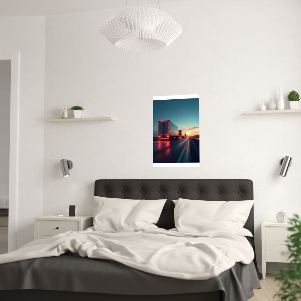 Dusk Convoy Highway Truck Poster | Trucker Wall Art