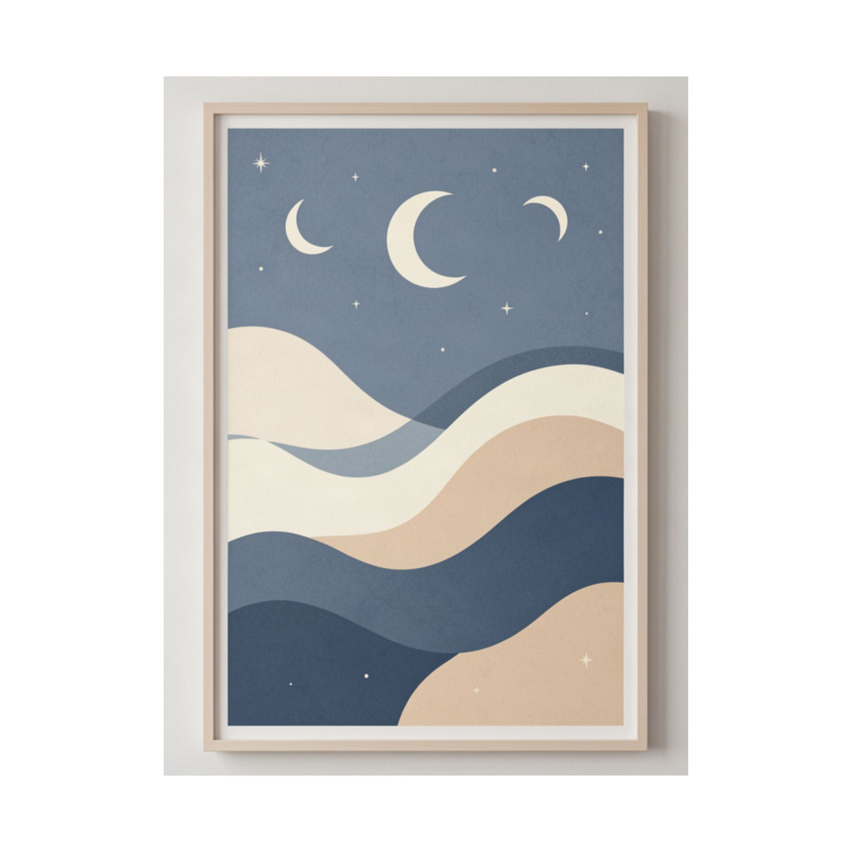 Ocean Waves & Moon Phases Print | Celestial Boho Wall Art