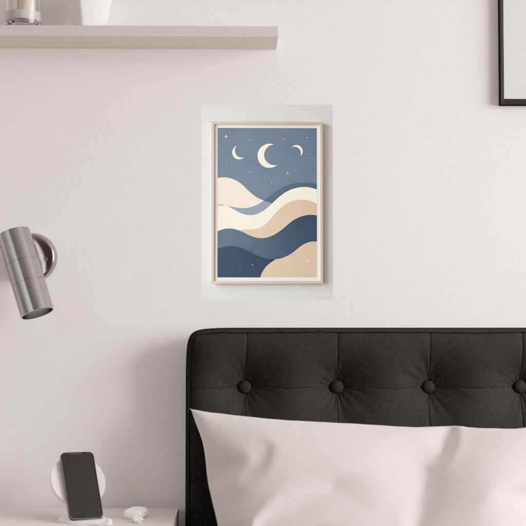 Ocean Waves & Moon Phases Print | Celestial Boho Wall Art