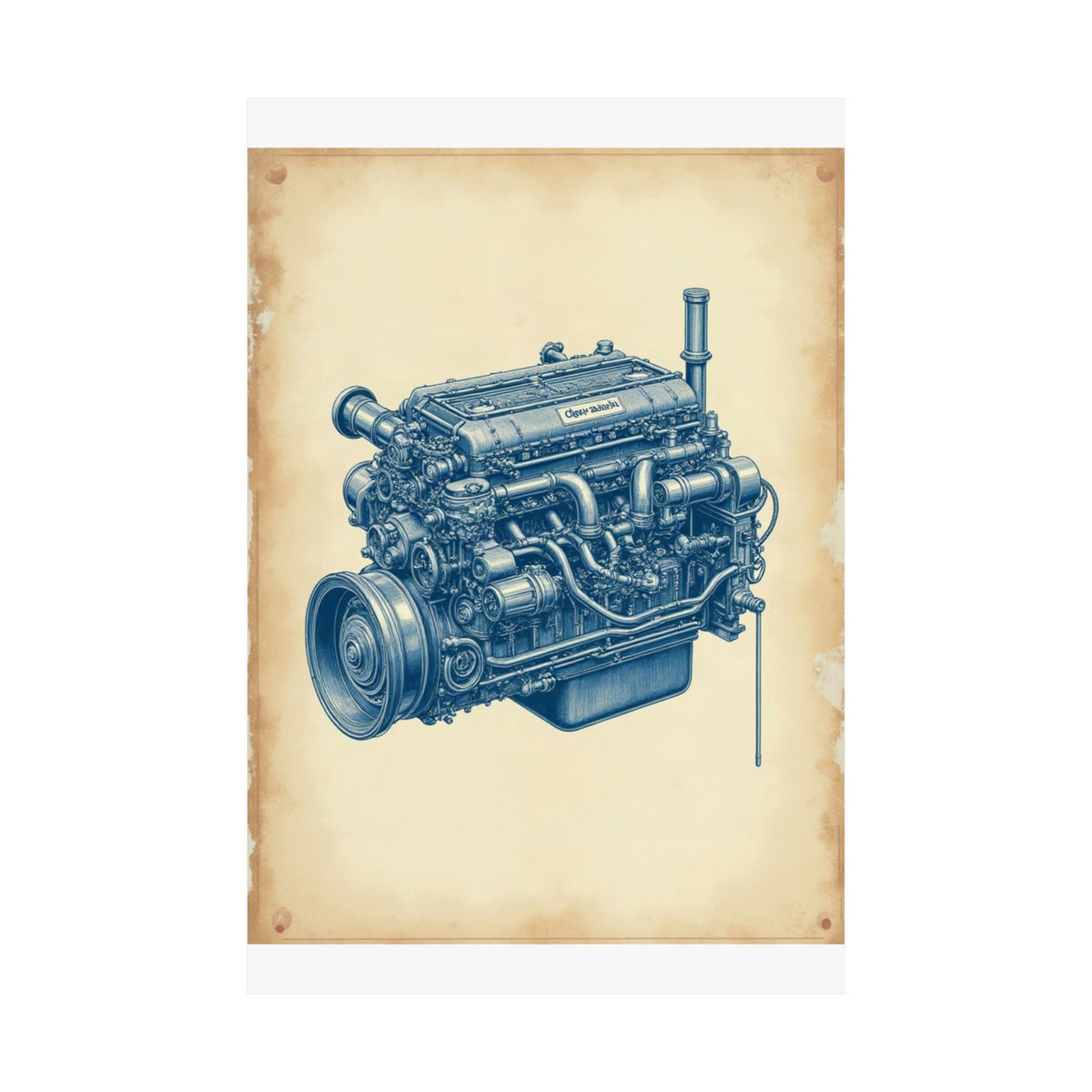 Diesel Engine Blueprint Poster | Mechanic Garage Wall Art