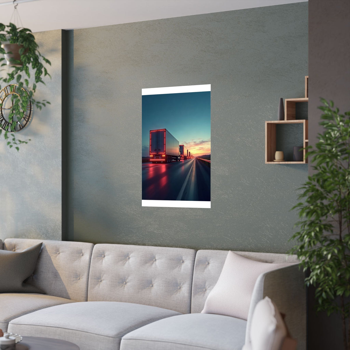 Dusk Convoy Highway Truck Poster | Trucker Wall Art