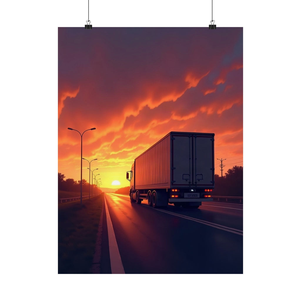 Sunset Highway Truck Poster | Trucker Life Wall Art