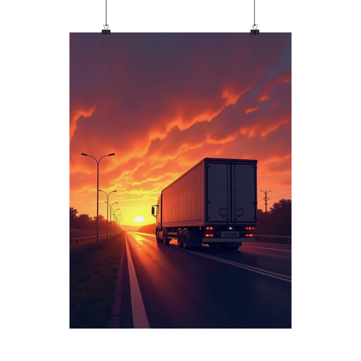 Sunset Highway Truck Poster | Trucker Life Wall Art