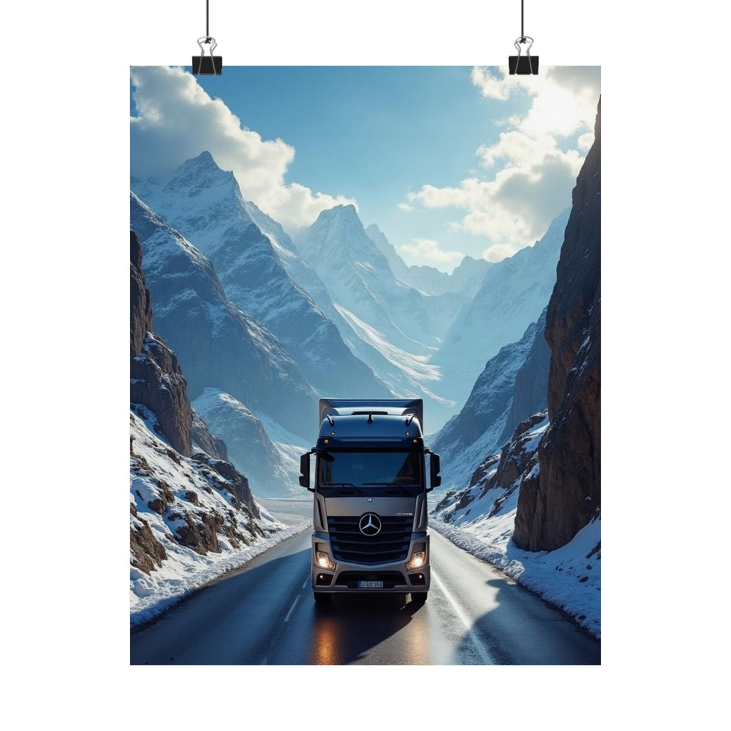 Alpine Mountain Pass Truck Poster | Adventure Trucking Art