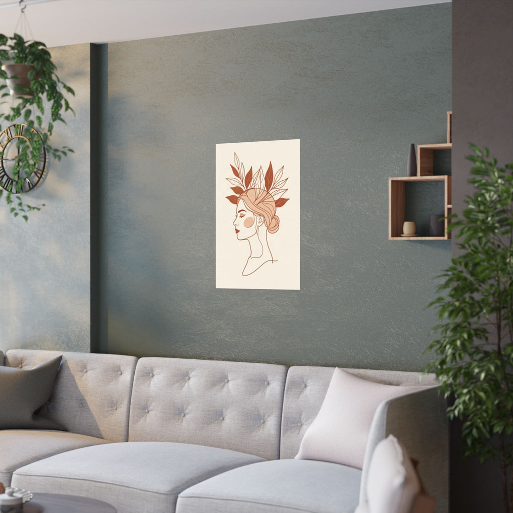 Terracotta Woman & Botanicals Line Art Print | Boho Wall Decor