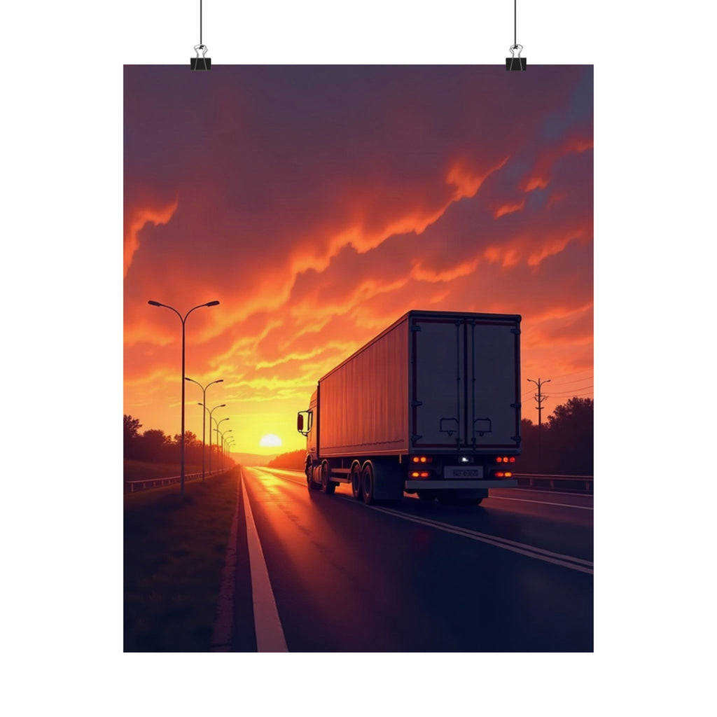 Sunset Highway Truck Poster | Trucker Life Wall Art