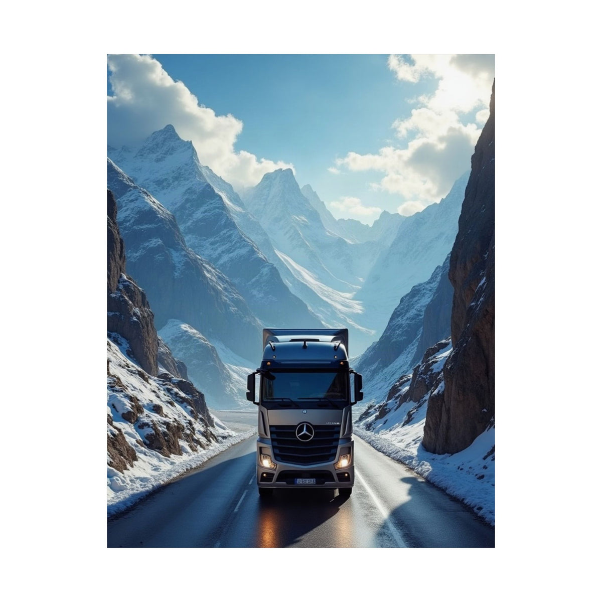 Alpine Mountain Pass Truck Poster | Adventure Trucking Art