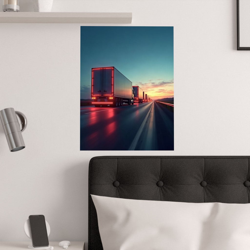Dusk Convoy Highway Truck Poster | Trucker Wall Art