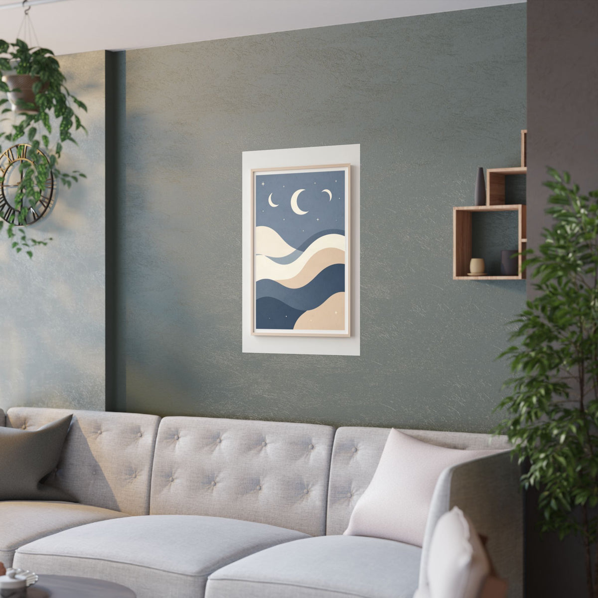 Ocean Waves & Moon Phases Print | Celestial Boho Wall Art