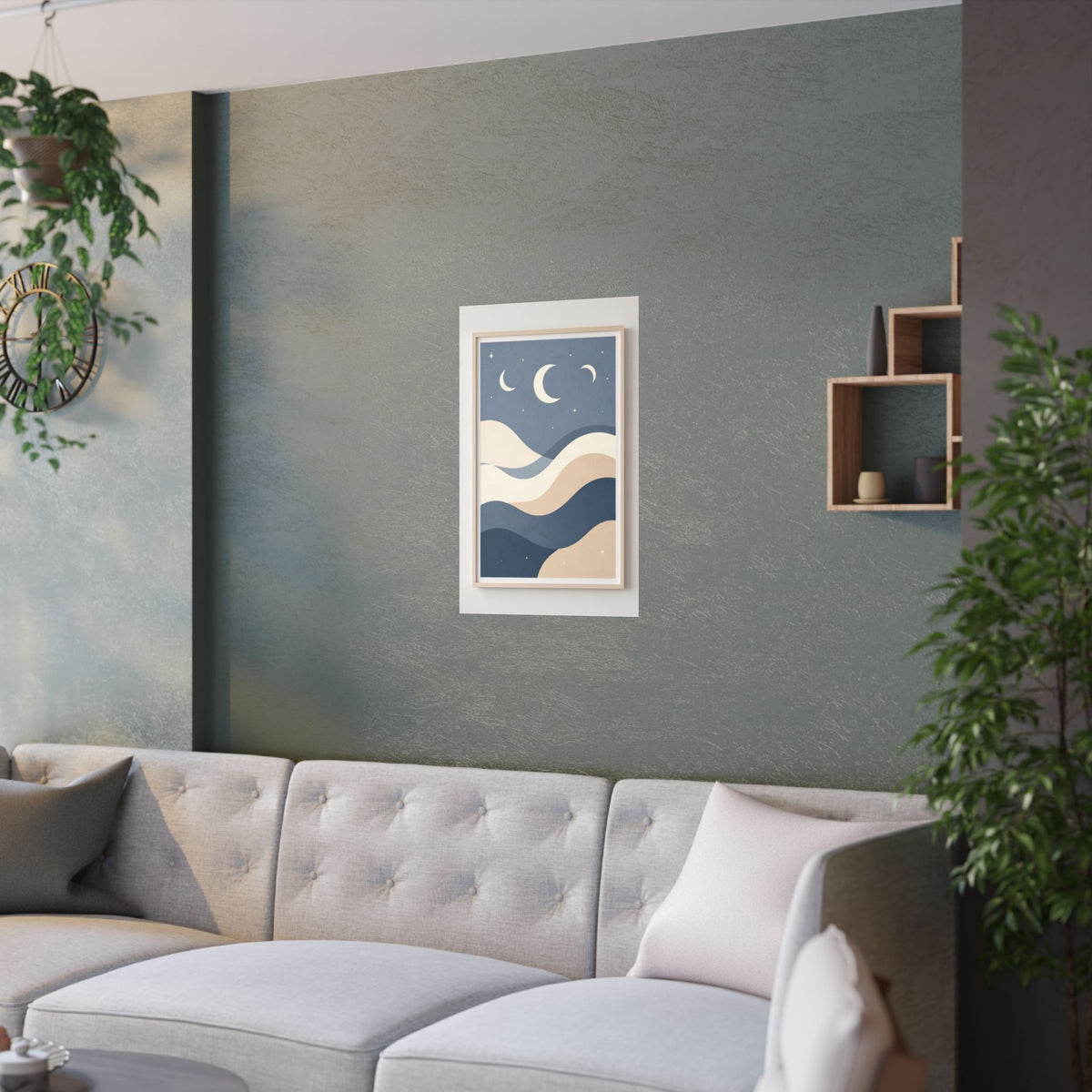 Ocean Waves & Moon Phases Print | Celestial Boho Wall Art