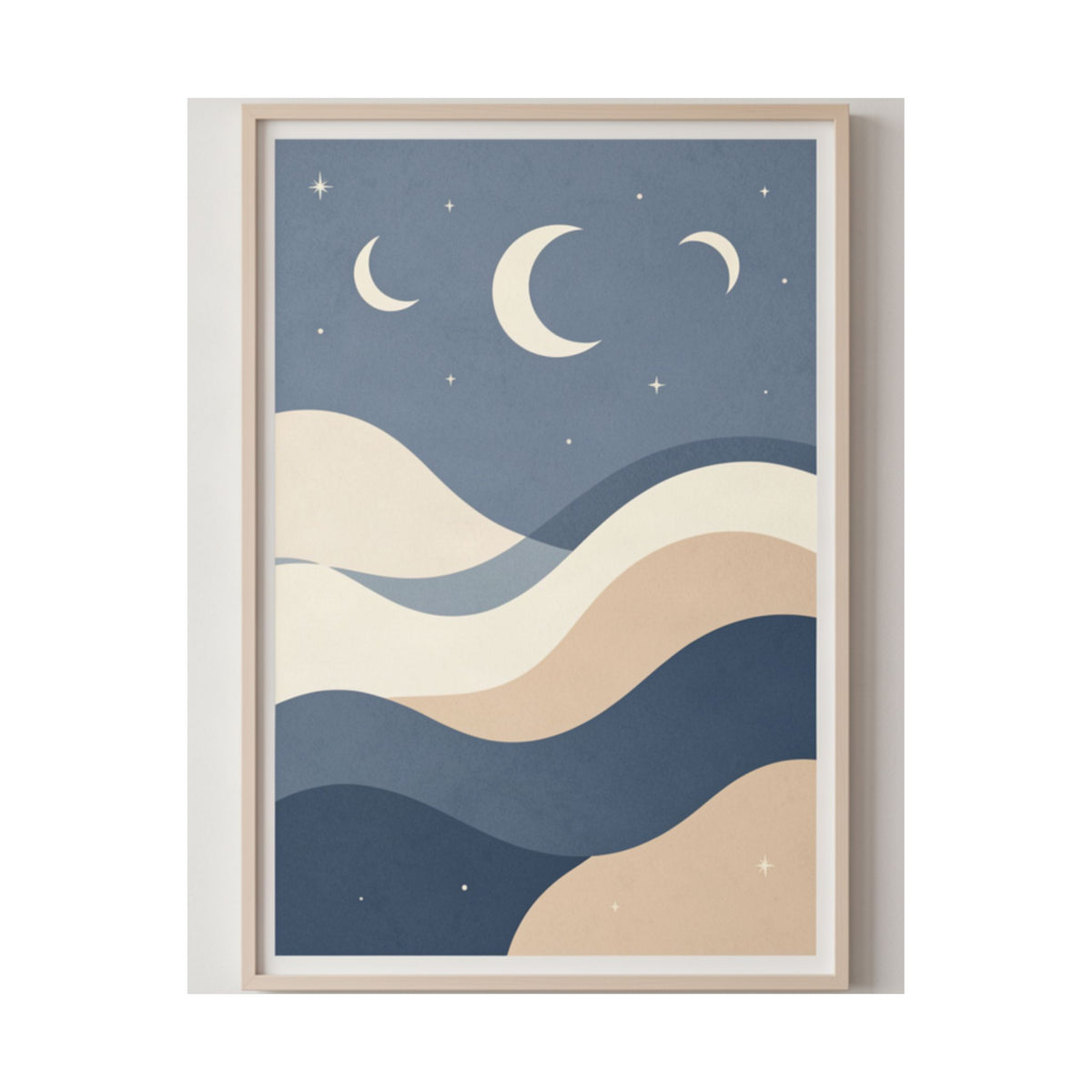 Ocean Waves & Moon Phases Print | Celestial Boho Wall Art