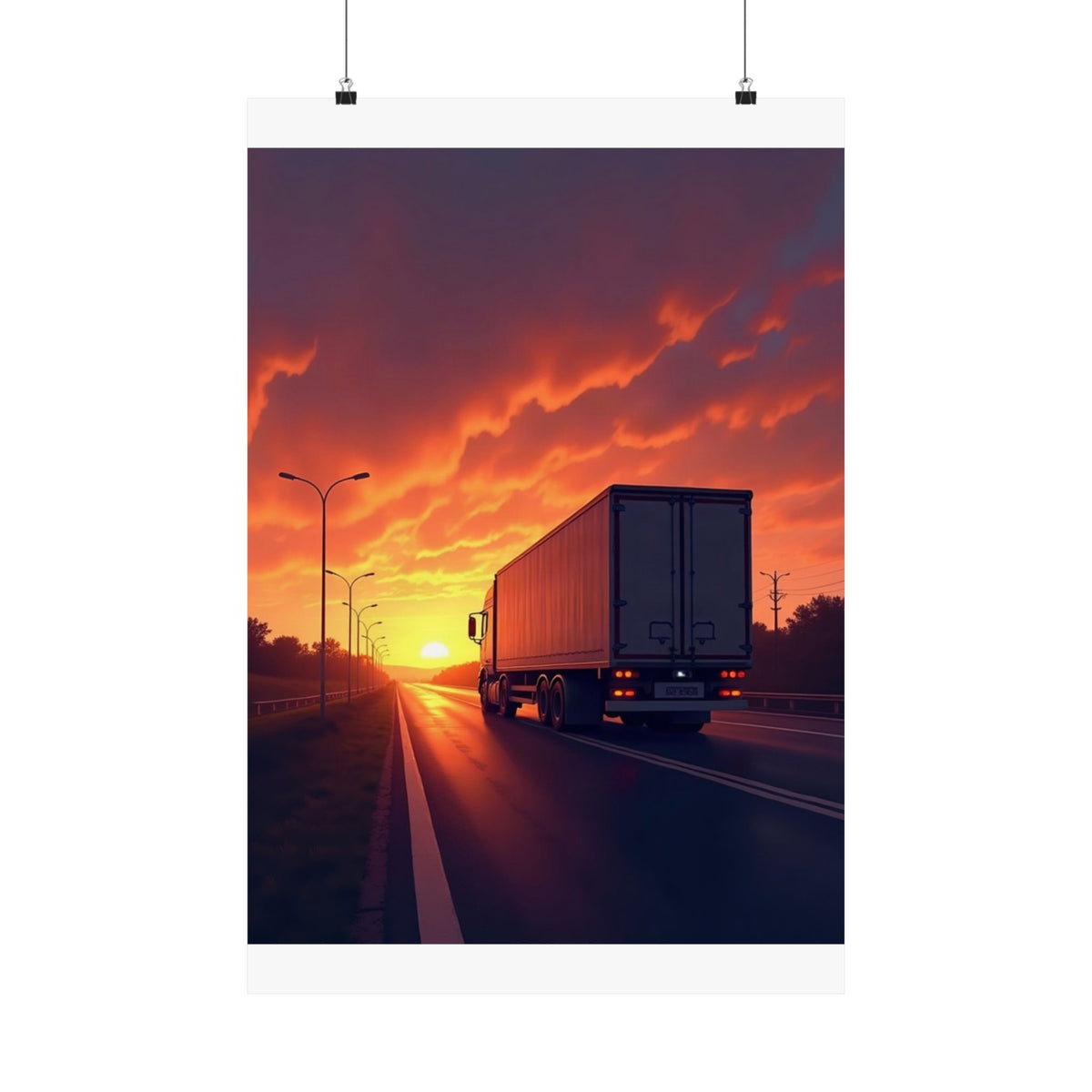 Sunset Highway Truck Poster | Trucker Life Wall Art