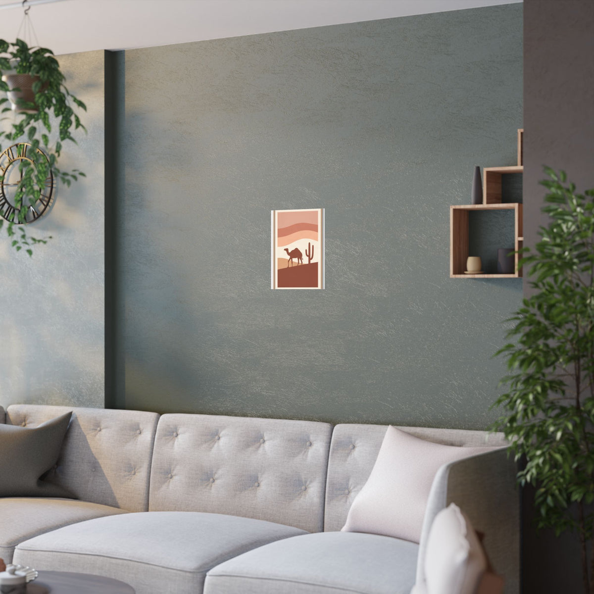 Desert Camel Sunset Print | Boho Mid-Century Wall Art