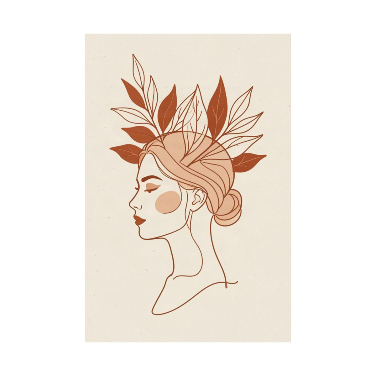 Terracotta Woman & Botanicals Line Art Print | Boho Wall Decor