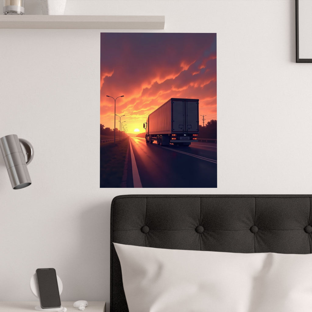 Sunset Highway Truck Poster | Trucker Life Wall Art
