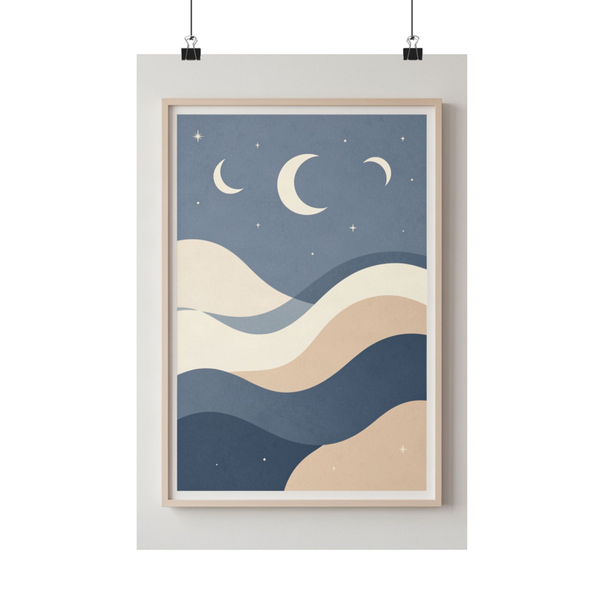 Ocean Waves & Moon Phases Print | Celestial Boho Wall Art