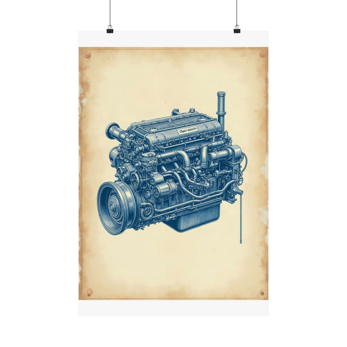 Diesel Engine Blueprint Poster | Mechanic Garage Wall Art
