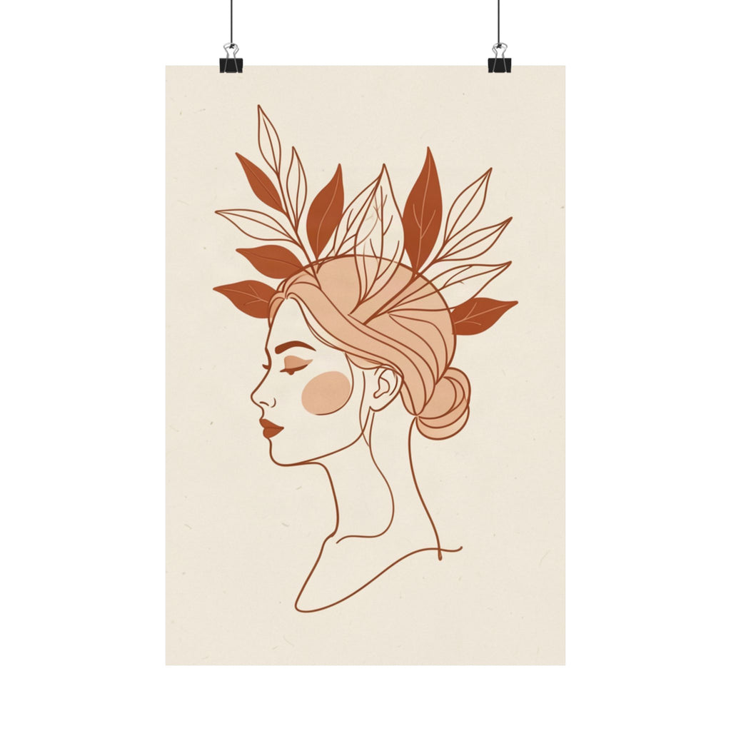 Terracotta Woman & Botanicals Line Art Print | Boho Wall Decor