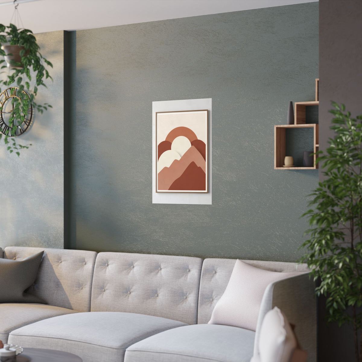 Terracotta Sun & Mountains Print | Mid-Century Boho Wall Art