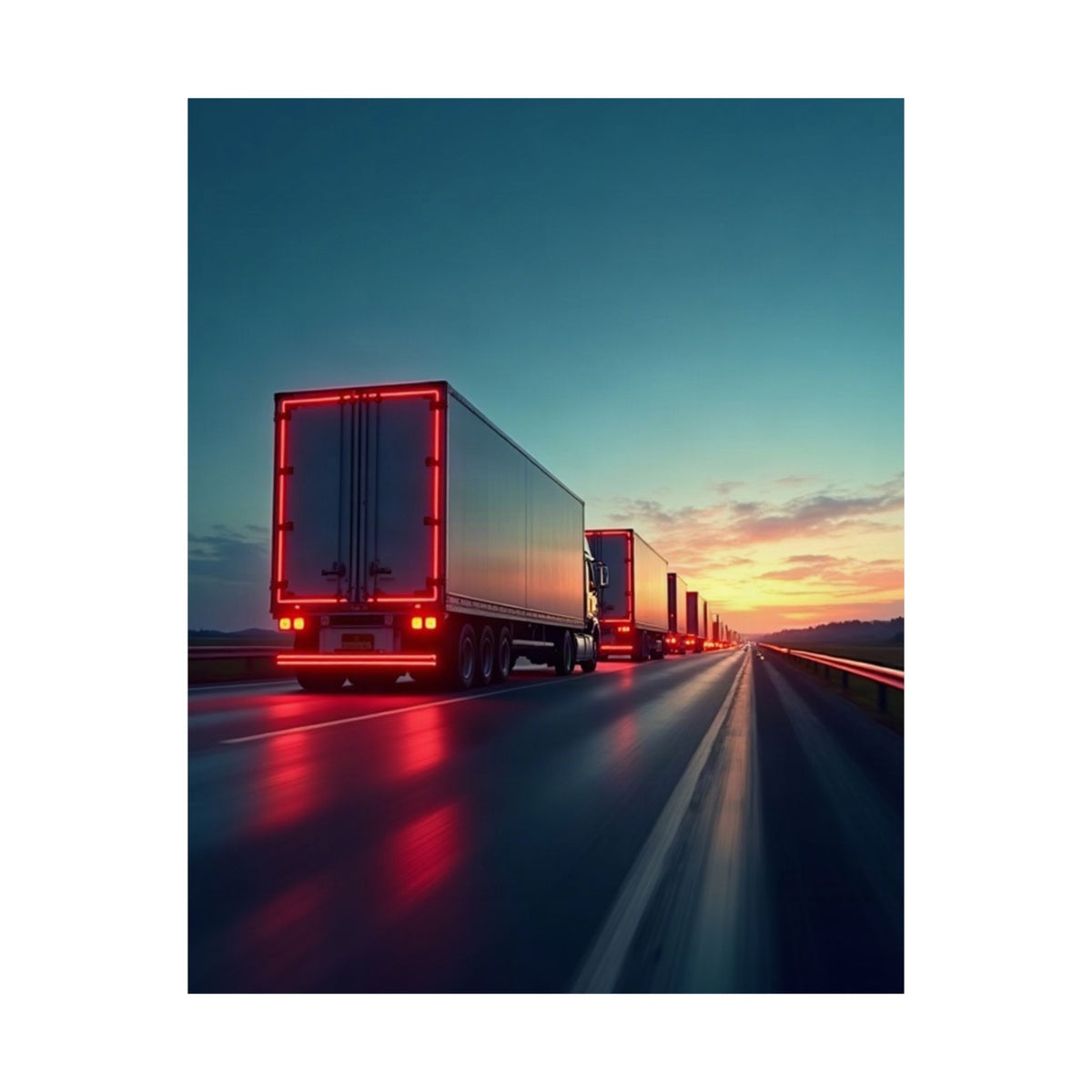 Dusk Convoy Highway Truck Poster | Trucker Wall Art