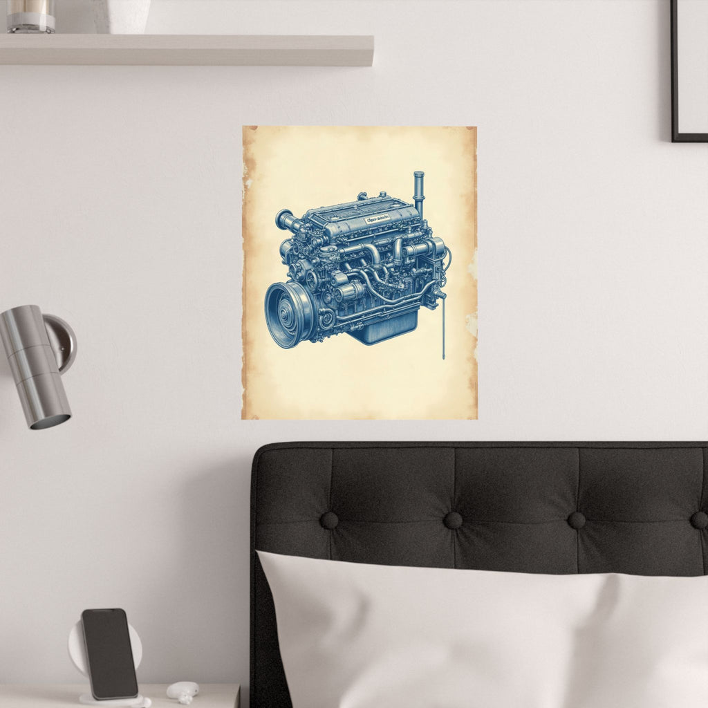 Diesel Engine Blueprint Poster | Mechanic Garage Wall Art