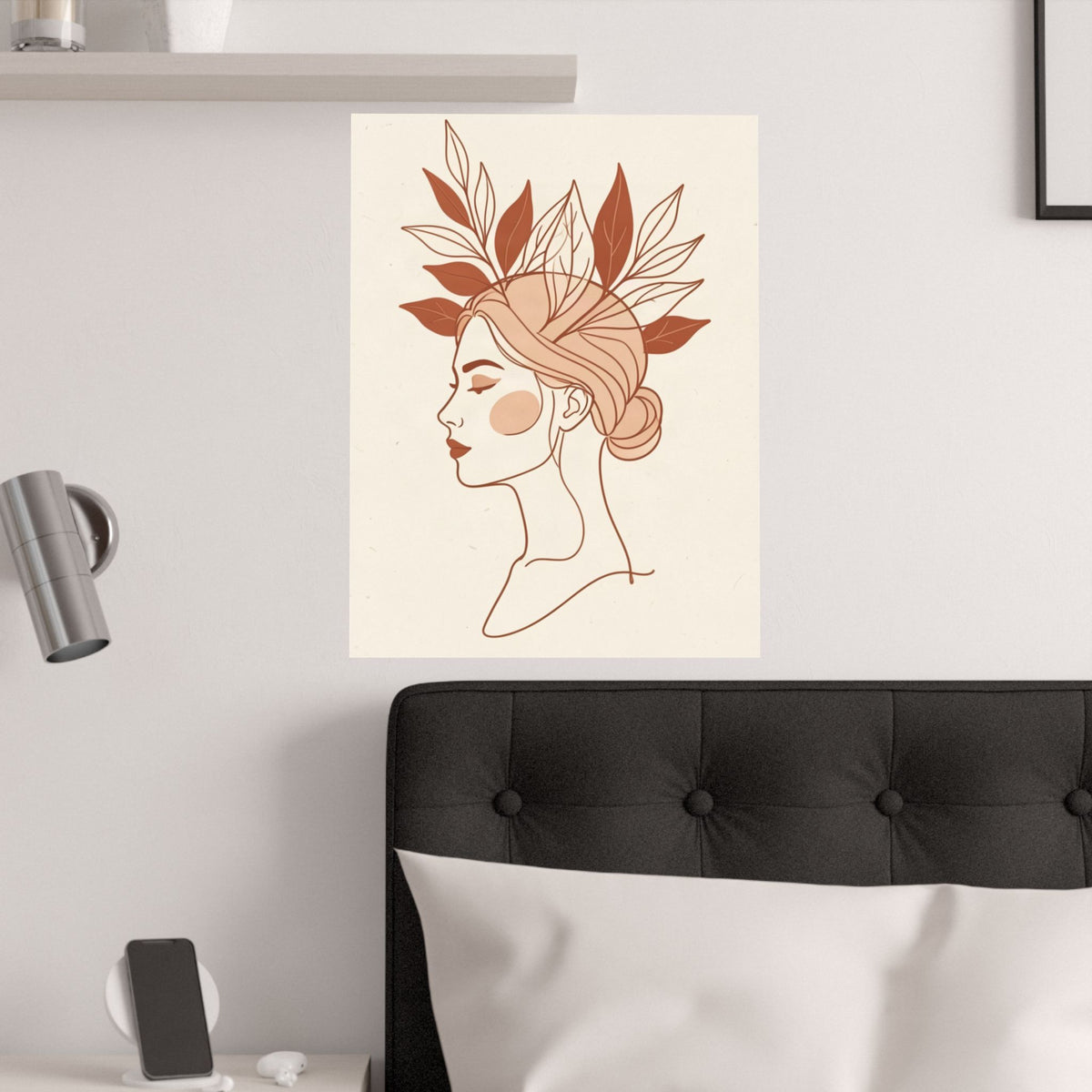 Terracotta Woman & Botanicals Line Art Print | Boho Wall Decor